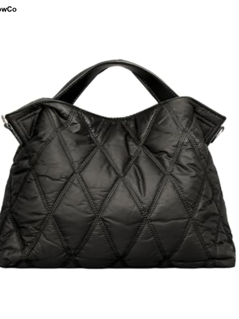 Quilted Nylon Puffer Tote Bag with Long Shoulder Strap - Lightweight Crossbody